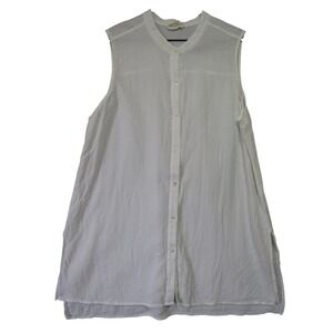 Eileen Fisher Sleeveless Tunic Womens XL White Good Crinkle Gauze Cotton Button